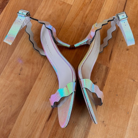 LOEFFLER RANDALL Reina Scalloped Leather Sandal Heels Iridescent Sz 9 - Picture 8 of 11